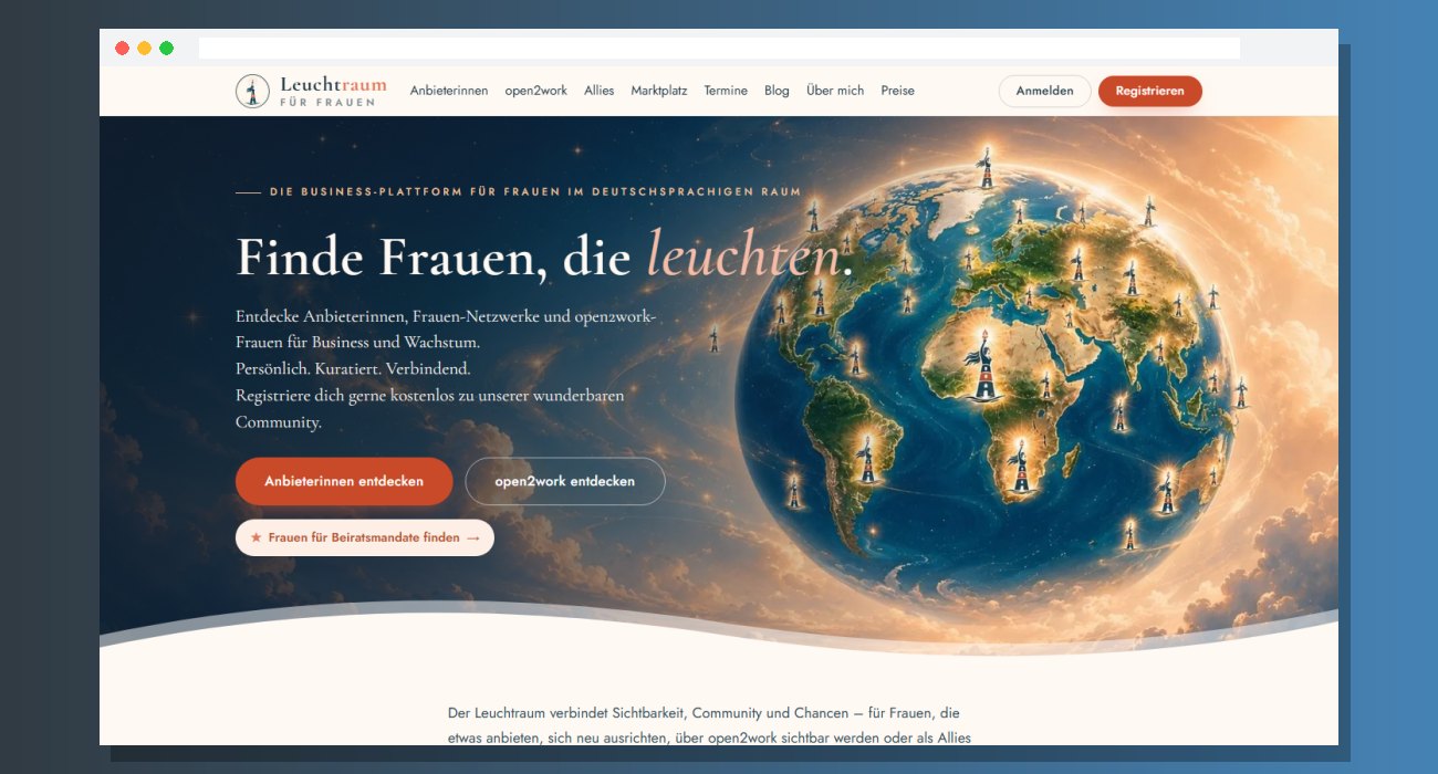 Referenz Leuchtraum für Frauen – Business-Plattform