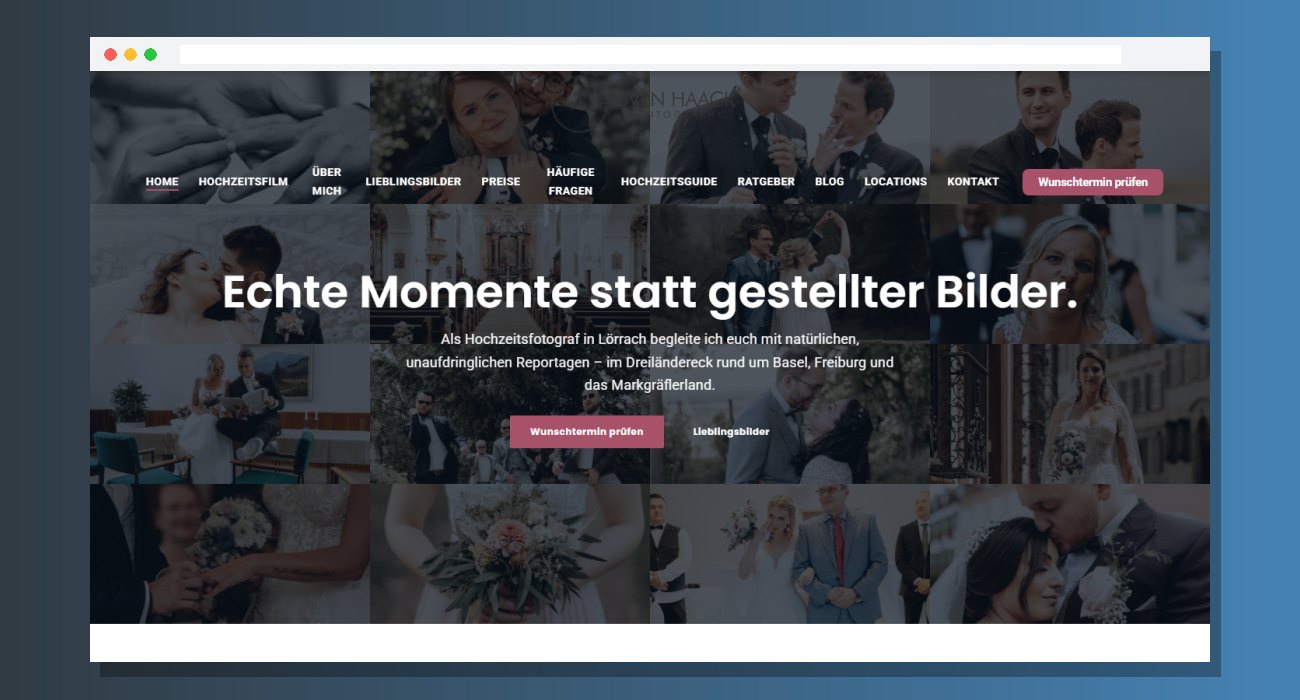 Website hochzeitsfotograf-loerrach.de auf dem Clockwork-Baukasten